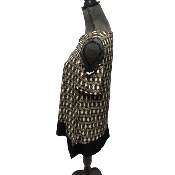 Rafaella Tunic Womens Sz Medium Brown Black Stretchy Cold Shoulder Short Sleeve - Picture 3 of 6
